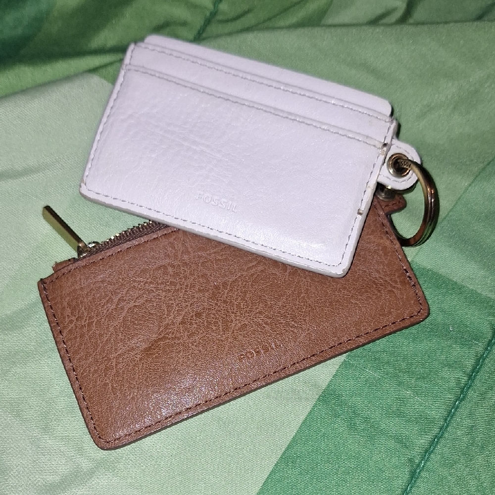 Fossil White and Brown Leather Card Wallets..